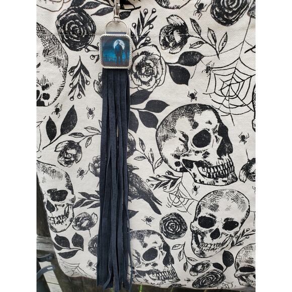 Handmade Halloween horror Leather Fringe purse bag charm keychain spooky vibes - Picture 3 of 4